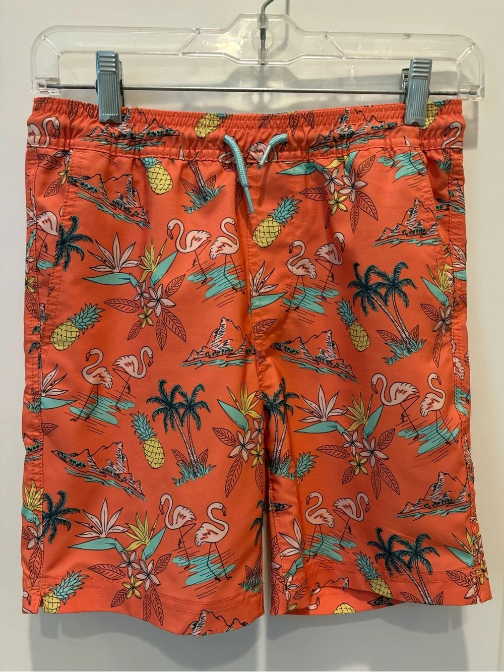 Blue Crown Tropical Flamingo Swim Trunks Men’s Medium Orange Beach Shorts